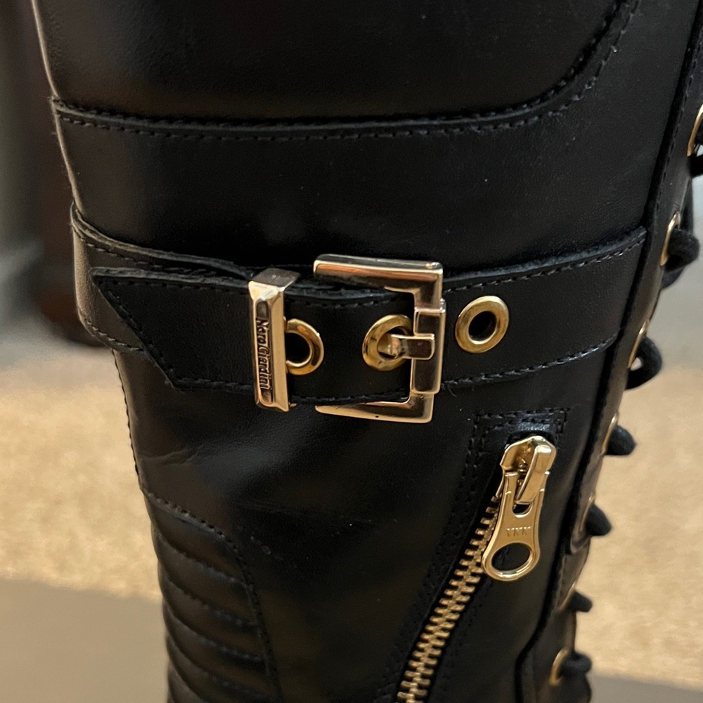 Black Lace-Up Boots with Gold Accents made in Italy. - Picture 6 of 9